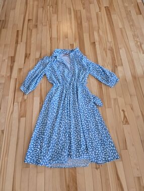 Blue Printed Vintage Button Down Dress 10P California Looks Made In Usa